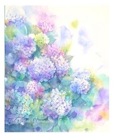 watercolor painting of purple and blue flowers