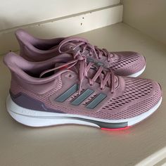 Purple Sneakers Like New! Purple Cushioned Training Sneakers, Purple Leather Adidas Sneakers, Purple Breathable Synthetic Sneakers, Adidas Purple Lace-up Running Shoes, Purple Non-slip Synthetic Sneakers, Purple Sneakers, Pink Adidas, Adidas Shoes, Adidas Women