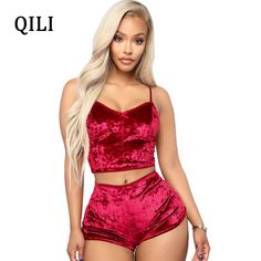 QILI Women Two Piece Set Playsuits Rompers Velvet vest Top+Short Pant 2 Piece Rompers Casual Fitness Set Check more at https://hk123mart.com/product/qili-women-two-piece-set-playsuits-rompers-velvet-vest-topshort-pant-2-piece-rompers-casual-fitness-set/ Night Wear Pajamas, Crop Top Pants Set, Velvet Crop Top, Velvet Shorts, Top Pants Set, Mini Shorts, Short Pajama Set, Pajama Shorts, Kimonos