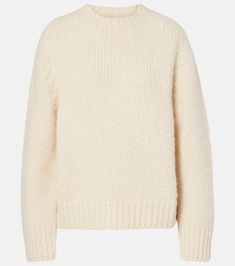 Mohair and wool-blend sweater in white - Jil Sander | Mytheresa Cream Textured Knit Cashmere Sweater, Cream Textured Cashmere Sweater, Classic Cashmere Chunky Knit Sweater, Classic Cashmere Sweater With Chunky Knit, Classic Chunky Knit Cashmere Sweater, Classic Alpaca Sweater For Winter, Classic Wool Sweater With Textured Knit, Beige Merino Wool Sweater With Ribbed Cuffs, Cashmere Crew Neck Chunky Knit Sweater