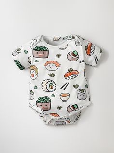 Dress Your Little One in Adorable Japanese Super Cute Kawaii Sushi Nigiri Print Bodysuit - Perfect for Baby Boys and Girls! 🍣👶🎀 Our baby bodysuit features a delightful Japanese sushi nigiri print, including adorable salmon nigiri and sushi roll designs. Crafted with love and attention to detail, this outfit will make your baby look irresistibly cute and stylish. The super cute kawaii theme adds a touch of playfulness to your little one's wardrobe. Whether it's for everyday wear or special occasions, our bodysuit is the ideal choice for sushi lovers and trendsetting parents alike. Capture adorable moments and cherish memories with this unique and charming baby outfit. Don't wait to showcase your baby's cuteness - get your Baby Boy and Girl Japanese Sushi Nigiri Print Bodysuit now! 🍣👶🎀 Kawaii Theme, Salmon Nigiri, Sushi Nigiri, Kawaii Sushi, Sushi Roll, Japanese Sushi, Asian Fusion, Asian Babies, Striped Bodysuit