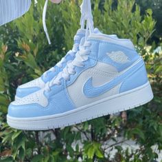 Custom Shoes Brand New Each pair is unique Worldwide shipping Transforming ordinary into UNIQUE Before you purchase, please make sure that you choose your correct size! Quince Shoes, Customised Shoes, Colour Shoes, Blue Air Jordan 1, Custom Air Jordan 1, Custom Air Jordan, All White Sneakers, Blue Quince, Preppy Shoes