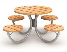 three wooden benches sitting on top of each other