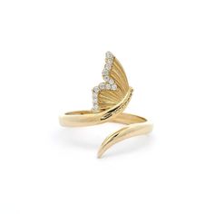 Transform into a graceful butterfly with our Butterfly Open Ring. Adorned with dazzling cubic zirconia stones, this wrap ring adds a touch of elegance to any outfit. Made with high-quality 14k yellow gold, it's the perfect accessory for any occasion. Fly away with style and sophistication! Metal: 14k Gold Stone: Cubic Zirconia Type: Ring Size: 7.5 & 9 Available We size up to two sizes free of charge. Please contact us for pricing on resizing more than two sizes. We need 2-3 business days to resi Butterfly Rings Jewelry, Butterfly Engagement Ring, Butterfly Jewellery, Butterfly Rings, Gold Butterfly Ring, Diamond Jewelry Earrings, Open Rings, Fancy Jewellery Designs, Jewelry Drawing