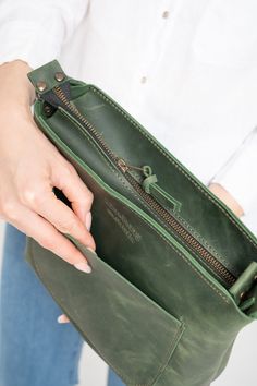 Green On-the-go Clutch Bag, Leather Phone Bag Satchel With Zipper Pocket, Leather Satchel Phone Bag With Zipper Pocket, Green Rectangular Flap Bag For Travel, Green Crossbody Flap Bag For Travel, Leather Phone Shoulder Bag With Zipper Pocket, Leather Shoulder Phone Bag With Zipper Pocket, Green Clutch Bag For Travel, Green Travel Clutch Bag