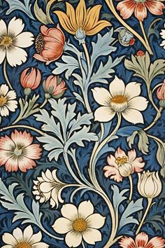 an intricately designed wallpaper with flowers and leaves