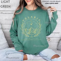 acotar, velaris, sarah j maas,acotar merch sjm merch, a court of thorns and roses, bookish gift, comfort colors sweatshirt, crewneck, acotar sweatshirt, velaris sweatshirt, acotar long sleeve shirt, velaris long sleeve shirt, acotar merch, sarah j maas, velaris, rhysand, night court, throne of glass, crescent city, acomaf, thorns and roses, a court of thorns, feyre, sjm, acosf, sarah j maas merch, rhysand and feyre, suriel, maas, court of thorns, feyre and rhysand,valkyrie,Velaris LONG SLEEVE SH Green Long Sleeve Shirt With Graphic Print, Long Sleeve Graphic Print Sweatshirt, Green Long Sleeve Winter Shirt, Green Long Sleeve Shirt For Winter, Green Long Sleeve Sweatshirt With Graphic Print, Green Long Sleeve Top With Letter Print, Green Long Sleeve T-shirt With Letter Print, Green Long Sleeve Shirt With Letter Print, Green Long Sleeve Screen Print T-shirt