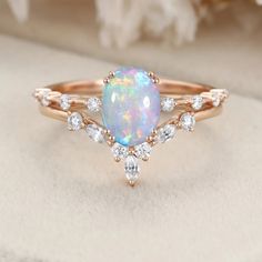 Timeless elegance shines in our Vintage Natural White Opal and Diamond Ring Set. It's more than jewelry; it's a symbol of your unique style. Vintage Opal Rings, Lotus Engagement Ring, Opal And Diamond Ring, Opal Ring Vintage, Diamond Ring Set, Jewellery Sketches, Diamond Ring Settings, Rose Gold Engagement, Wedding Idea