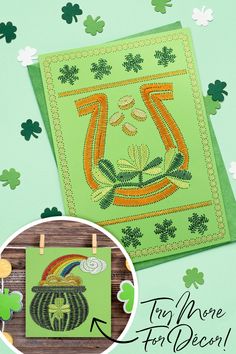 two pictures with shamrocks on them and one has an irish flag in the middle