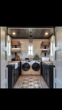 a washer and dryer in a small room