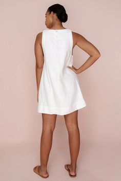 POPPY DRESS - IVORY - THE POSSE US Chic A-line Linen Dress For Vacation, Chic White A-line Linen Dress, White Linen Mini Dress For Daywear, A-line Linen Mini Dress For Day Out, White Linen A-line Mini Dress, Linen A-line Mini Dress For Beach, Chic White Linen Dress For Day Out, Chic White Linen Day Dress, Chic Linen Mini Dress For Beach