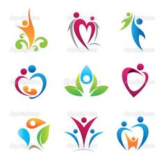 abstract logo design for people with heart and leaves