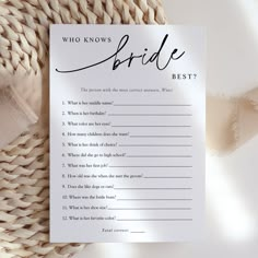 a card that says who knows the bride best?