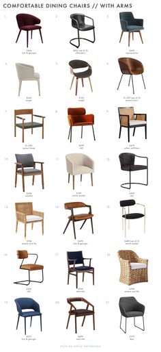 different types of chairs with names on them