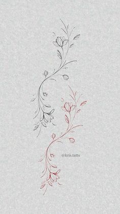 an artistic drawing of flowers on a white paper with the word love written in red ink