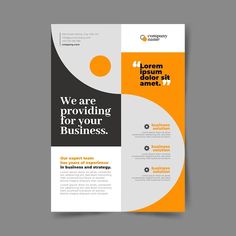 an orange and black brochure is shown with the words we are providing for your business