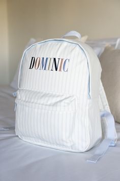 Preppy White School Bag, Preppy White Bags For School, Preppy White Bag For Back To School, Preppy White Bags For Back To School, Cute White Backpack For Playtime, Preppy White Back To School Bags, White Backpack For Back To School, White Preppy Backpack For Students, Preppy Blue School Bags