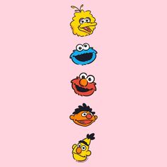 the sesame characters are lined up on a pink background, and there is no image to describe