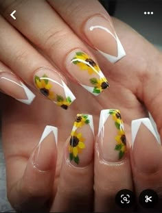 Sunflower Nail Art, Unghie Nail Art, Country Nails, Sunflower Nails, Easy Nails, Baby Nails, Her Nails, Acrylic Nails Coffin Short, Summer Acrylic Nails