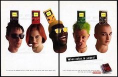 an advertisement for nintendo's color is you? featuring four people with different hair styles