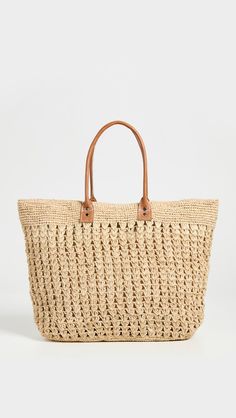 Hat Attack Anya Tote | Shopbop Natural Straw Bag With Leather Trim, Chic Summer Shoulder Bag With Leather Trim, Summer Shoulder Bag With Leather Trim For Shopping, Chic Summer Bags With Leather Trim, Natural Straw Bag With Leather Trim And Double Handle, Spring Travel Crochet Bag With Leather Handles, Natural Leather Trim Shoulder Bag For Vacation, Natural Shoulder Bag With Leather Trim For Vacation, Rectangular Straw Bag With Leather Trim For Vacation