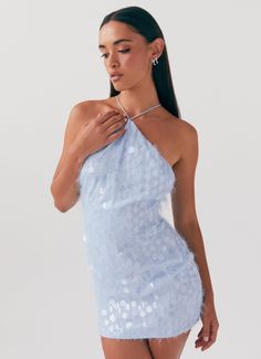 Glitz And Glamour Halterneck Mini Dress - Lavender Mist Halter Neck Mini Dress For Prom Party, Flirty Halter Neck Backless Dress For Prom, Halter Neck Dress For Cocktail And Prom Season, Fitted Flirty Halter Dress For Prom, Flirty Halter Neck Prom Dresses, Cocktail Halter Dress For Prom Season, Glamorous Mini Halter Dress For Date Night, Fitted Halter Neck Mini Dress For Prom, Halter Neck Mini Dress For Date Night And Prom