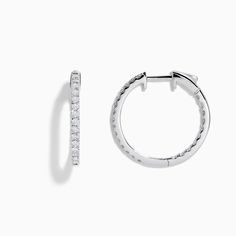 Effy 14K White Gold 3/4" Diamond Hoop Earrings Small Hoop White Gold Earrings With Halo Design, Small Hoop Diamond Earrings In White Gold, Brilliant Cut Hoop Earrings, White Gold Hoop Earrings Fine Jewelry, Timeless Hoop Earrings For Anniversary, Small Hoop Halo Earrings In Fine Jewelry Style, Small Hoop Earrings In White Gold, Hoop Earrings With Halo Design, Small Hoop Earrings With Halo Design