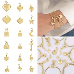 These excellent 14k Gold Charms will elevate your jewelry collection. With 18 various charm alternatives, each expertly created from genuine 14k Gold, you can explore a world of possibilities. Our charms range from hilarious puffy heart charms to sophisticated padlock and key designs, allowing you to create an unique accessory that reflects your unique story. With our varied range of 14k Gold Charms, you may explore the worlds of personalisation and self-expression. These charms offer a variety of options to suit your style, designed with attention to detail and manufactured to perfection. Choose from a delightful range of puffy heart charms in different sizes, flat heart charms, star charms, moon charms, padlock charms, key charms, sea shell charms, 4 Leaves Clover charms, dolphin charms, Gold Charm Necklaces For Birthday, Gold Charm Necklaces With Dangling Charms For Birthday, Dangling Charms Jewelry For Birthday And Mother's Day Gift, Mother's Day Jewelry With Dangling Charms As Birthday Gift, Mother's Day Birthday Gift Jewelry With Dangling Charms, Gold Jewelry With Dangling Charms For Birthday, Gold Charm Bracelet With Lobster Clasp For Mother's Day, Heart Charm For Birthday And Mother's Day, Anniversary Jewelry In Yellow Gold With Removable Charms