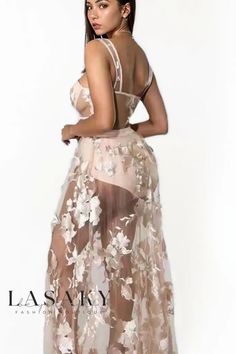 Lasaky - Exquisite Embroidered Sheer Sleek Fit Strapless Dress Bodycon Prom Dresses, Glamorous Party, Floral Sleeve, Mid Length Skirts, Types Of Skirts, Bandage Dress, Black Maxi Dress, Skirt Length, Sleeve Styles