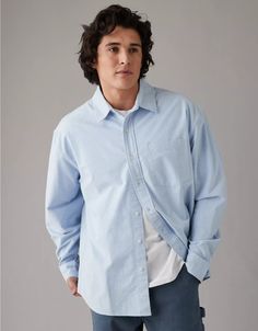 AE Everyday Oxford Button-Up Shirt Fall Relaxed Fit Button-up Dress Shirt, Classic Dress Shirt With Relaxed Fit For Everyday, Classic Relaxed Fit Dress Shirt For Everyday, Relaxed Fit Dress Shirt With Button Closure For Daywear, Spring Relaxed Fit Dress Shirt With Button Closure, Classic Button-up Shirt For Everyday, Classic Dress Shirt For Everyday Spring Wear, Casual Dress Shirt With Relaxed Fit For Everyday, Fall Relax Fit Button-up Dress Shirt