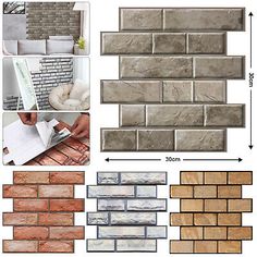 the different types of brick tiles are shown in various sizes and colors, including brown, beige