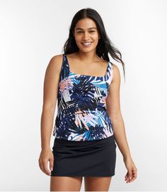 Paddle, swim or soak up the sun in a swimsuit designed for it all. This fresh, flattering squareneck tankini top in a fun print offers non-stop support and a just-right fit for all-day comfort in and out of the water. Front length from shoulder: Regular 22", Plus 23. 25" Falls at high hip Fitted Body Content: 82% recycled nylon, 18% Lycra® spandex Liner Content: 95% polyester, 5% spandex Handwash, line dry. Fabric Resistance: Resists damage from sun, salt, chlorine and heat Abrasion Resistance: Fitted Tropical Print Tankini For Pool, Fitted Tops For Poolside Vacation, Fitted Tropical Print Tankini For Beach Season, Fitted Tropical Tankini For Sunbathing, Fitted Tops For Sunbathing On Vacation, Fitted Tropical Print Tankini For Sunbathing, Summer Beachwear Nylon Tops, Nylon Beachwear Tops For Summer, Fabric Blocks