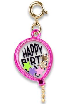 a key chain with the words happy birthday written on it and stars hanging from it