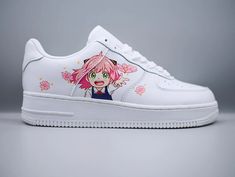 White Anime Print Sneakers For Streetwear, White Sneakers With Anime Print For Streetwear, Sporty White Custom Sneakers With Anime Print, White Sporty Custom Sneakers With Anime Print, White Custom Sneakers With Anime Print For Streetwear, White Custom Sneakers With Anime Print, White Low-top Sneakers With Anime Print, White Anime Print Lace-up Sneakers, White Lace-up Sneakers With Anime Print