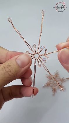 two hands are holding a tiny snowflake