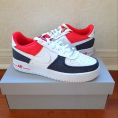 Brand New In The Box Air Force 1 Custom Sneakers Diy, Cute Nike Shoes, Cute Nikes, Custom Sneakers, Nike Blue, Kids Nike, Shoes Nike, Air Force 1, The Box