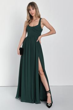 Green Dress Lulus, Solid Color Maxi Dress, Green Bridesmaid Dresses Lulus, Dark Green Wedding Dress Guest, Fall Wedding Guest Dress Green, Forrest Green Dress, Emerald Green Bridesmaids Dresses, Dark Green Wedding Guest Dress, Green Bridesmaid Dresses Winter