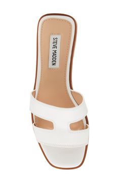 Geometric cutouts heighten the modern appeal of a streamlined slide sandal that's an everyday go-to. Leather upper/synthetic lining and sole Imported Sandal Women, Slide Sandals, White Leather, Steve Madden, The Modern, Womens Sandals, Leather Upper, Size 7, Nordstrom