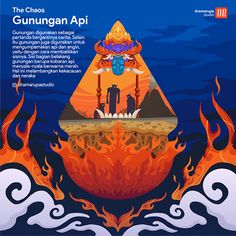 an advertisement for the ghununggan apii festival, with fire and water