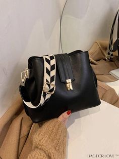 BagForLove - Geometric Strap Bucket Bag: Stylish PU Leather Crossbody Purse for Women Vintage Sling Bag, Lady Luxury, Stylish Shoulder Bag, Sling Bags, Fashion Lady, Crossbody Bag Women, Purse Styles, Casual Design, Leather Bucket