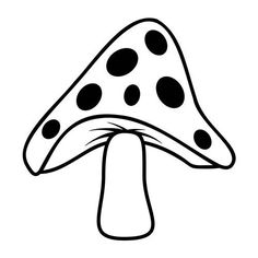 a black and white drawing of a mushroom with spots on it's cap,