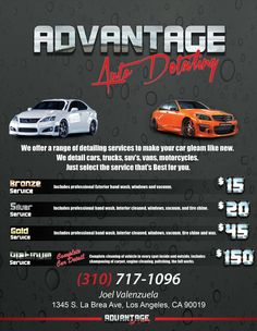 an ad for advantage auto detailing