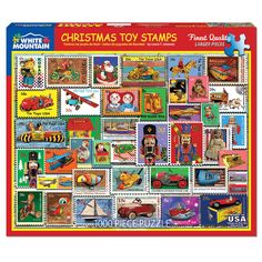 a christmas toy stamps puzzle on a white background