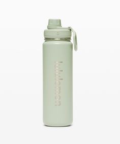 a light green water bottle with the word cosmo written on it