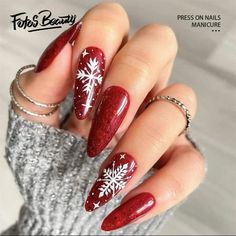 " Click here to view more Fofosbeauty Press On Nails at lower price! Limited Edition Christmas Design Nails Decoration are here, with glossy extra-long stiletto shaped nails! Spare yourself a schlep to the salon with DIY false nails that also save you time and money. Wickedly chic one-of-a-kind manicures will make you look spellbindingly beautiful in a snap. Created exclusively for Fofosbeauty by top professional nail artists and social influencers, you won?t find these styles anywhere else. Fof Nail Tip Designs, Red Christmas Nails, Nagel Tips, Christmas Nails Acrylic, Girls Nails, Stick On Nails, Artificial Nails