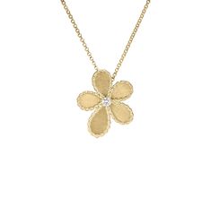 Roberto Coin Yellow Gold Flower Necklace with Diamond Luxury Diamond Flower Pendant Necklace, Flower Shaped Diamond Necklace For Anniversary, Flower-shaped Diamond Necklace For Anniversary, Elegant Yellow Gold Diamond Necklace With Large Pendant, Fine Jewelry Flower-shaped Single Cut Diamonds, Fine Jewelry With Single Cut Flower Shaped Diamonds, Yellow Gold Diamond Necklace In Flower Shape, Fine Jewelry Yellow Gold Flower-shaped Diamond Necklace, Yellow Gold Flower-shaped Diamond Necklace