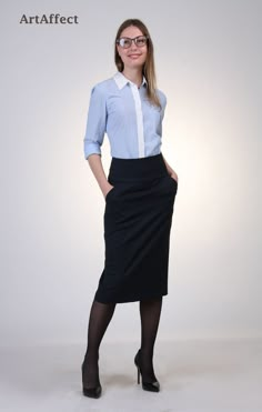 "Popular classic high waist pencil skirt is available in navy wool We put attention to details to create perfect fitting tailored skirt This suit skirt is made of soft textured high quality wool suiting fabric with full lining Figure flattering fit for work- ready look and even more This skirt has been quite popular We have enough fabric to cut only a couple of skirts -Long and lean silhouette -Tailored Fit -Drops below knees -Constructed with high waist ( 4\" wide waist band sits about 2\" abov Puff Sleeve Blouse Indian, Pencil Skirt Outfits Casual, A Line Skirt Outfits, Silk Kurti Designs, High Waist Pencil Skirt, Skirt Office, Skirt Winter, Work Skirt, Tailored Skirt