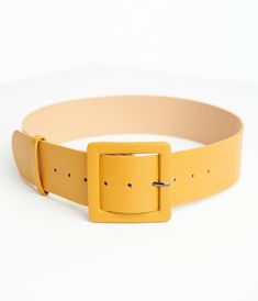 Mustard Leatherette Wide Belt - Unique Vintage - Womens, ACCESSORIES, BELTS Square Belt Buckle, Leather Finish, Wide Belt, Belt Buckle, Belt Buckles, Unique Vintage, Mustard, Faux Leather, Buckle