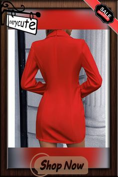 Red Padded Shoulder Slim Fit Blazer Dress Fitted Blazer Dress For Fall, Fitted Long Sleeve Red Blazer Dress, Fitted Red Long Sleeve Blazer Dress, Red Fitted V-neck Outerwear, Red Fitted Long Sleeve Blazer Dress, Spring Red Mini Dress For Office, Collared Fitted Mini Dress For Winter, Fitted Red Mini Dress For Office, Red Fitted Mini Dress For Office