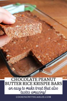 chocolate peanut butter rice krispie bars are an easy to make treat that also tastes amazing